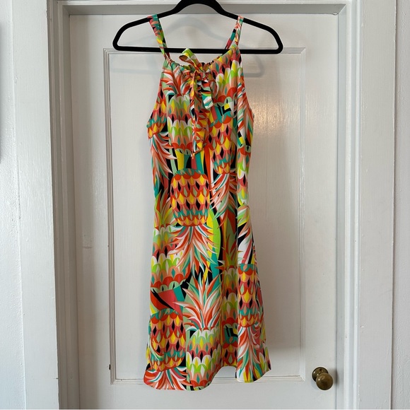 Crown and Ivy Dress Womens S Orange Yellow Sleeveless Pineapple Summer Spring - Picture 2 of 8